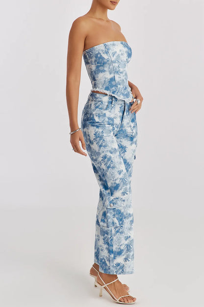 Mistress Rocks Blue Floral Print Cargo Jeans - SALE