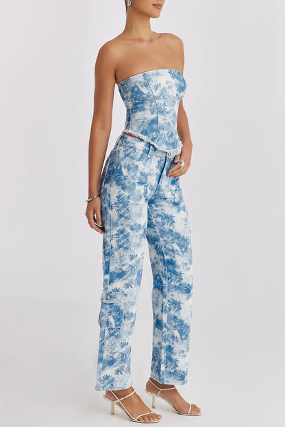 Mistress Rocks Blue Floral Print Cargo Jeans - SALE
