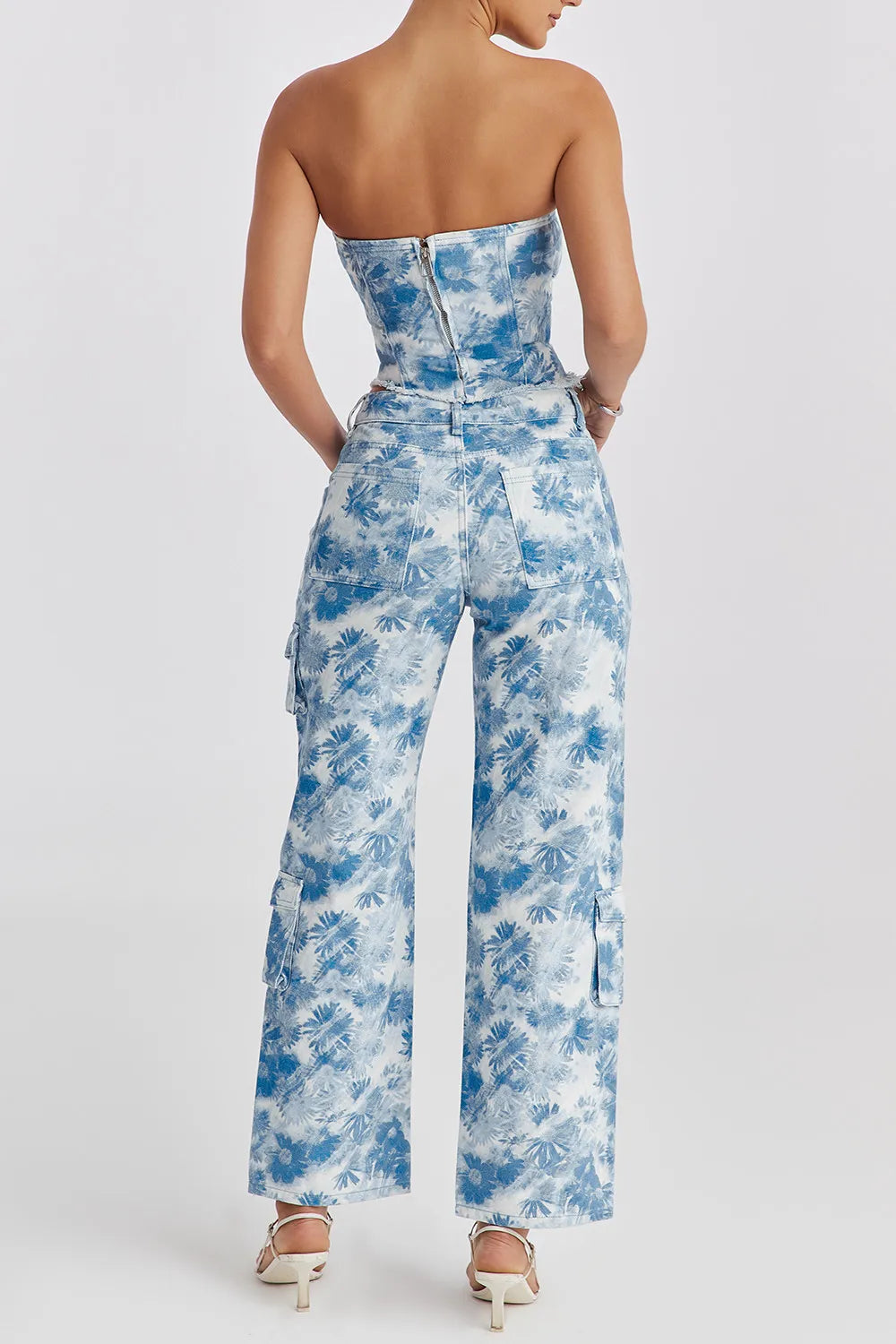 Mistress Rocks Blue Floral Print Cargo Jeans - SALE
