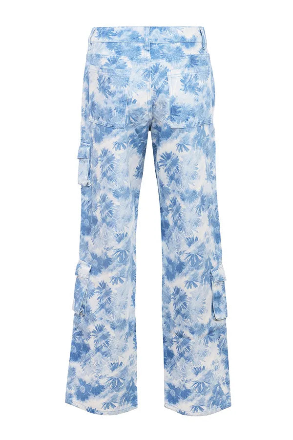 Mistress Rocks Blue Floral Print Cargo Jeans - SALE