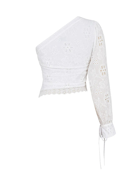 Mistress Rocks White Broderie Cotton Asymmetric Top - SALE
