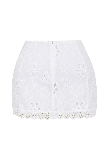 Mistress Rocks White Broderie Cotton Mini Skirt - SALE