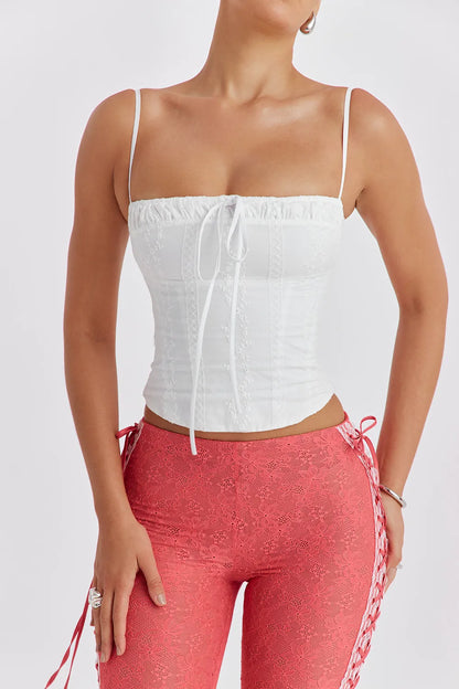 Mistress Rocks Cloud Broderie Cotton Corset Top - SALE