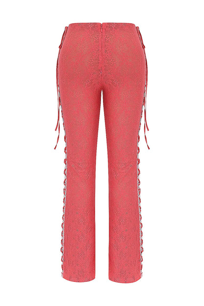 Mistress Rocks Grapefruit Lace Up Trousers - SALE
