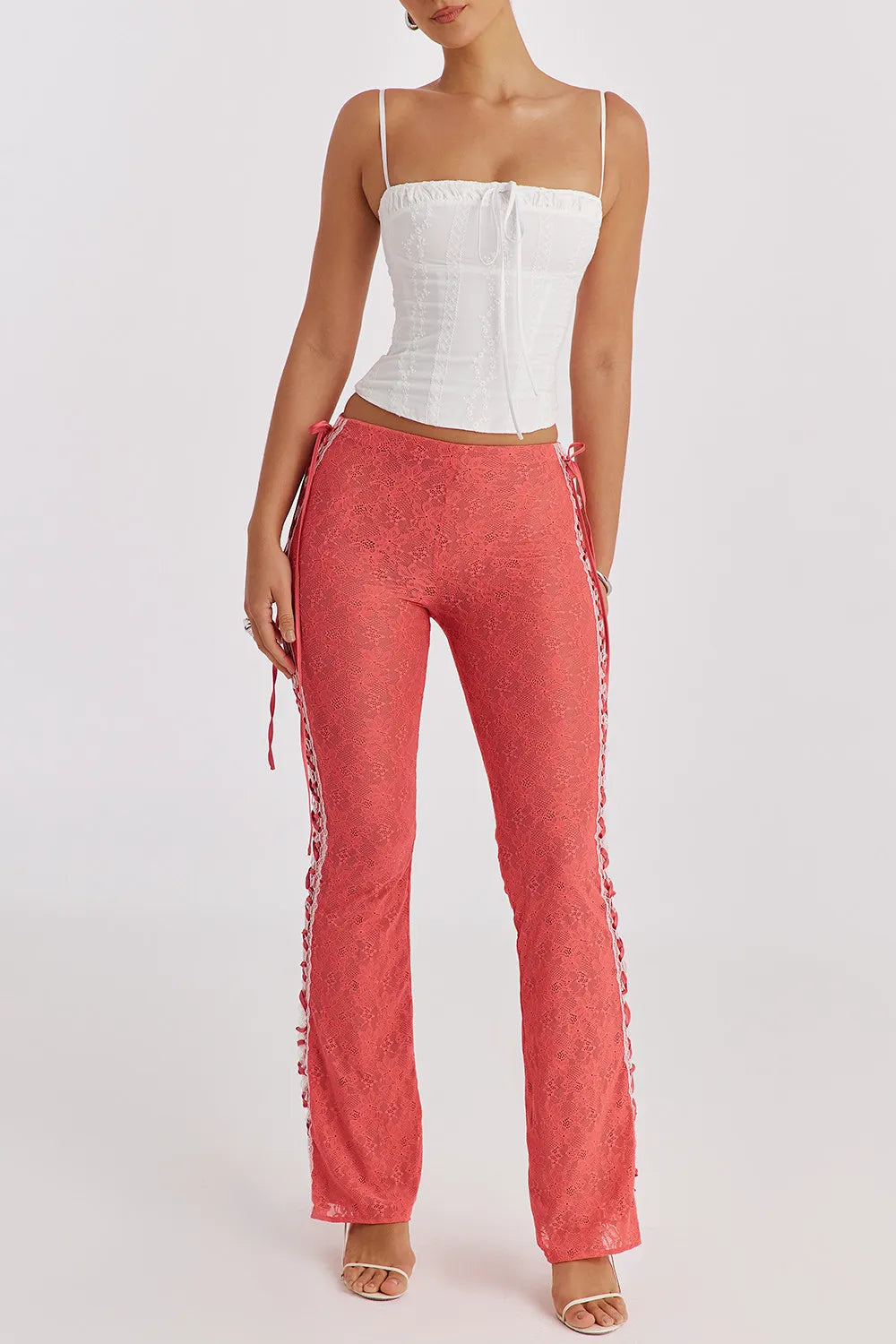 Mistress Rocks Grapefruit Lace Up Trousers - SALE