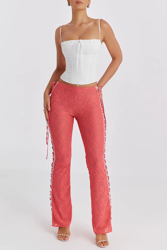 Mistress Rocks Grapefruit Lace Up Trousers - SALE