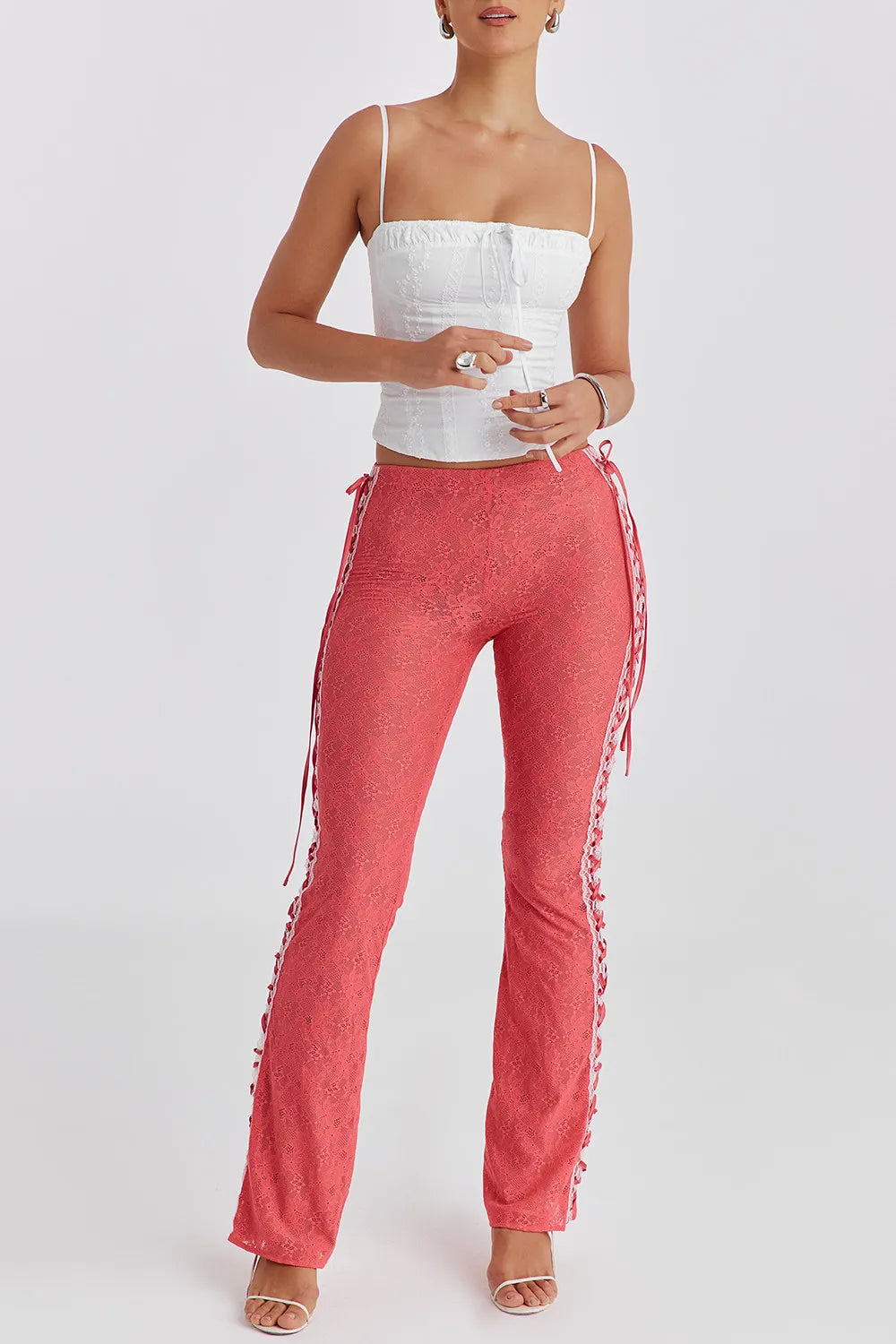 Mistress Rocks Grapefruit Lace Up Trousers - SALE