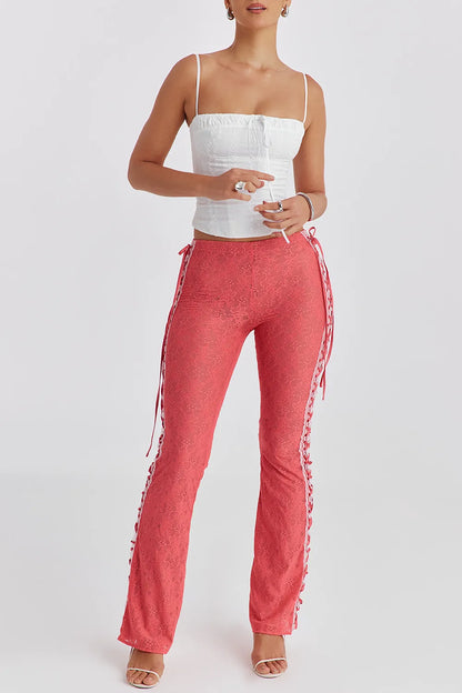 Mistress Rocks Grapefruit Lace Up Trousers - SALE