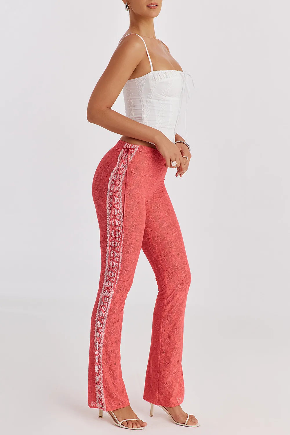 Mistress Rocks Grapefruit Lace Up Trousers - SALE