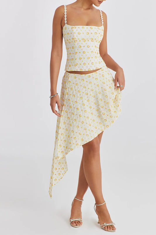 Mistress Rocks Cloud Floral Embroidered Hanky Hem Skirt - SALE