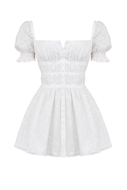 Mistress Rocks Cloud Gathered Broderie Mini Dress - SALE