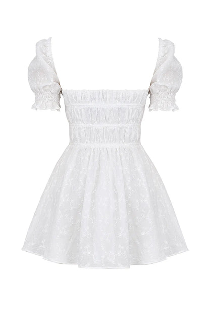 Mistress Rocks Cloud Gathered Broderie Mini Dress - SALE