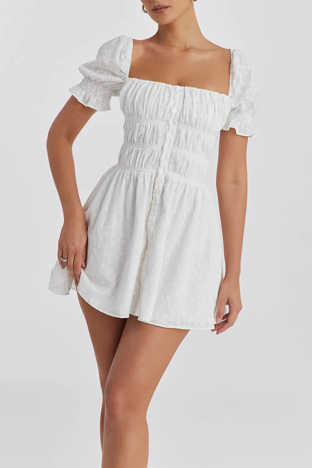 Mistress Rocks Cloud Gathered Broderie Mini Dress - SALE