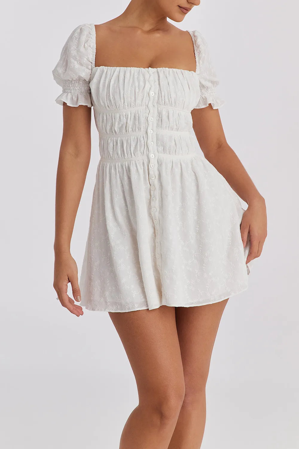 Mistress Rocks Cloud Gathered Broderie Mini Dress - SALE