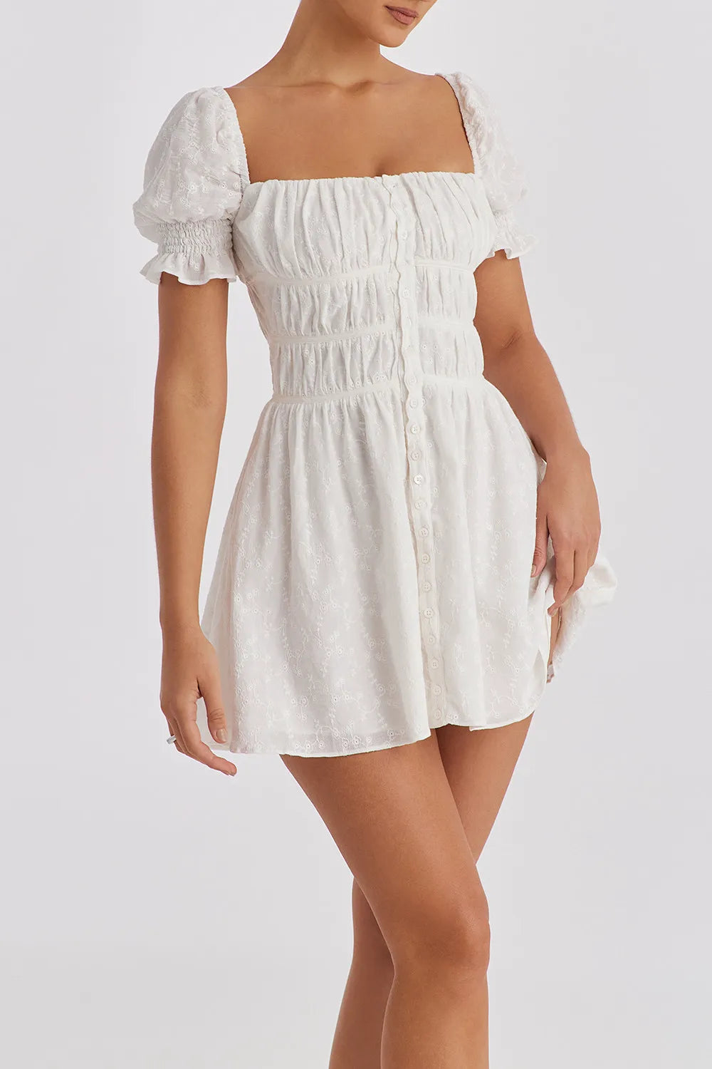 Mistress Rocks Cloud Gathered Broderie Mini Dress - SALE