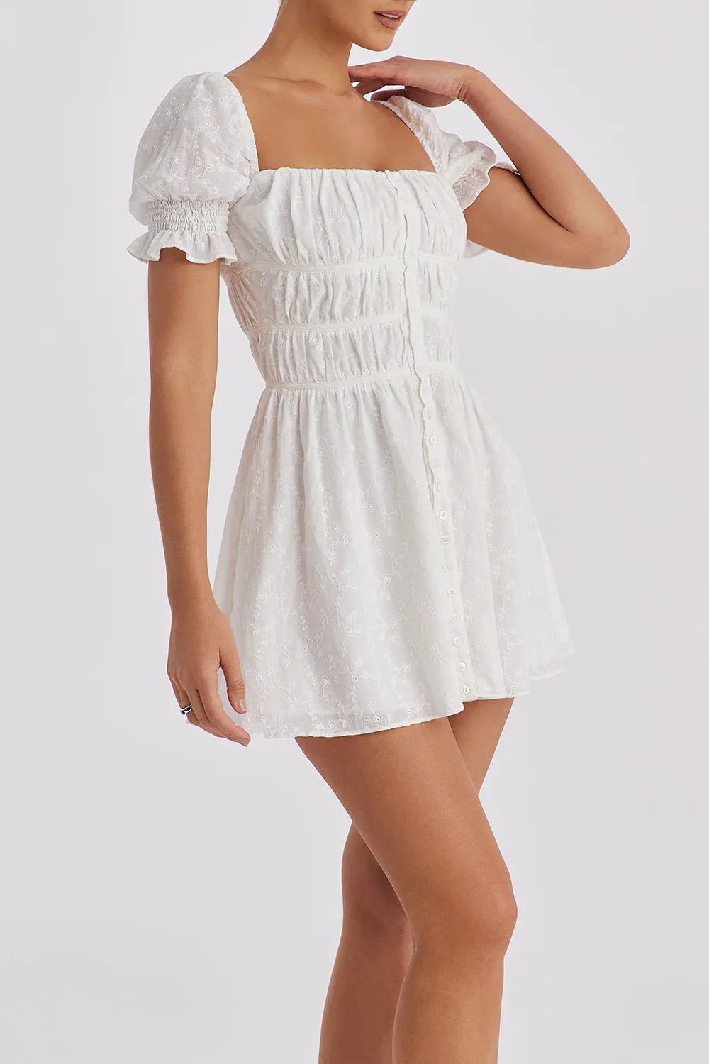 Mistress Rocks Cloud Gathered Broderie Mini Dress - SALE