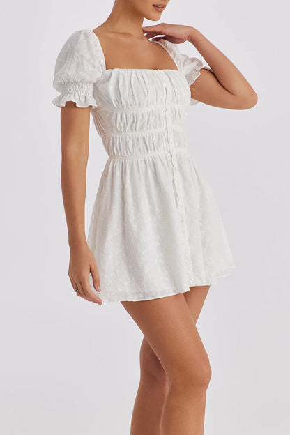 Mistress Rocks Cloud Gathered Broderie Mini Dress - SALE
