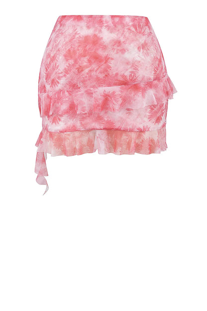 Mistress Rocks Pink Floral Print Ruffle Mini Skirt - SALE