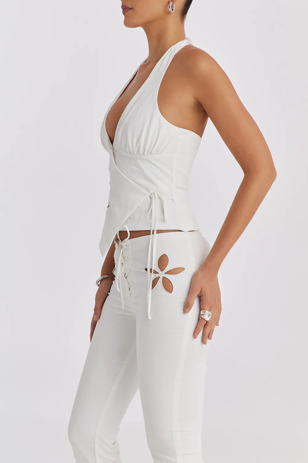 Mistress Rocks Cloud Wrap Floral Cutout Halter Top - SALE