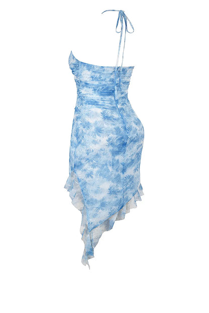 Mistress Rocks Blue Floral Print Ruffle Mini Dress - SALE