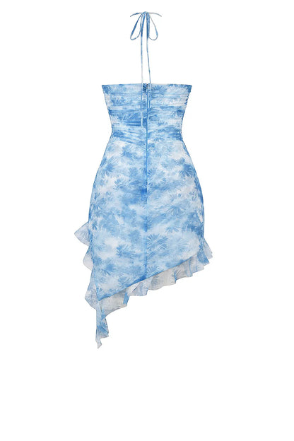 Mistress Rocks Blue Floral Print Ruffle Mini Dress - SALE