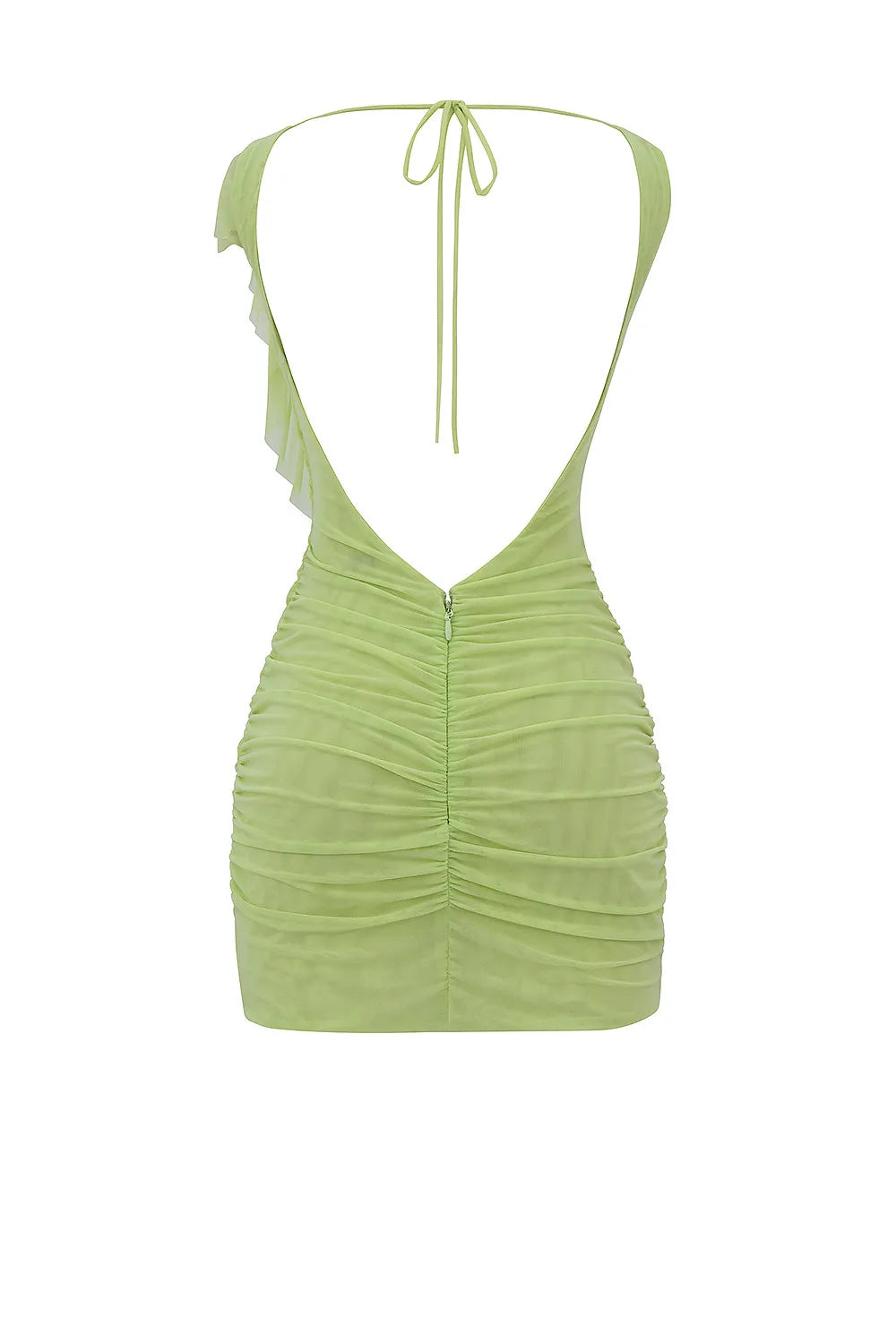 Mistress Rocks Matcha Boat Neck Gathered Ruffle Mini Dress - SALE