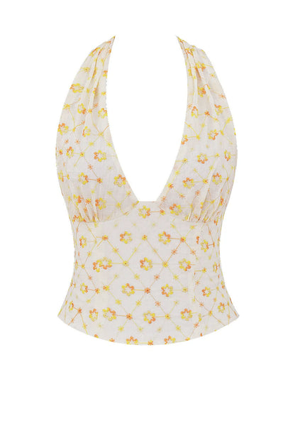 Mistress Rocks Cloud Floral Embroidered Halter Top - SALE