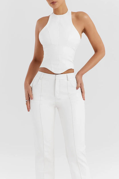 Mistress Rocks Ivory Vegan Leather Open Back Top - SALE
