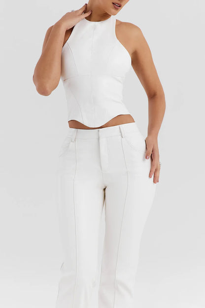 Mistress Rocks Ivory Vegan Leather Open Back Top - SALE