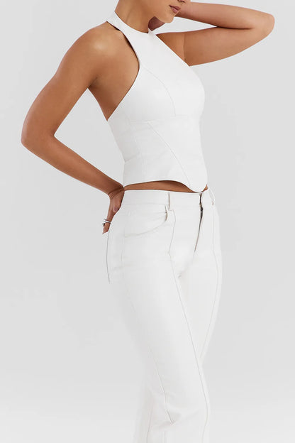 Mistress Rocks Ivory Vegan Leather Open Back Top - SALE