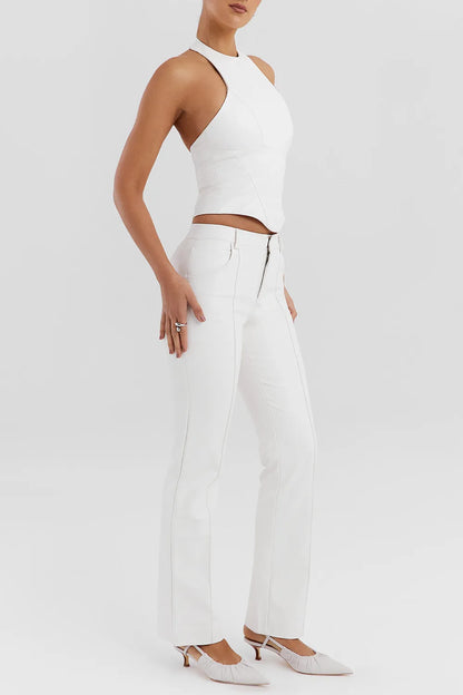 Mistress Rocks Ivory Vegan Leather Trousers - SALE