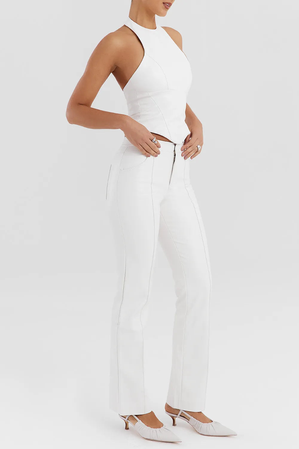 Mistress Rocks Ivory Vegan Leather Trousers - SALE