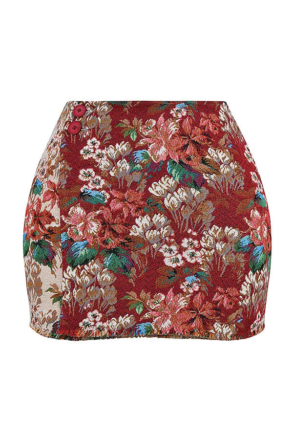 Mistress Rocks Tapestry Jacquard Wrap Front Mini Skirt - SALE