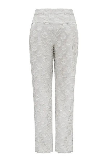 Mistress Rocks Taupe Textured Floral Trousers - SALE