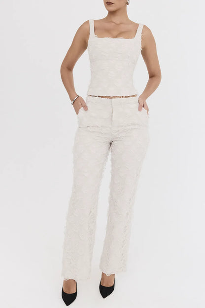 Mistress Rocks Taupe Textured Floral Trousers - SALE
