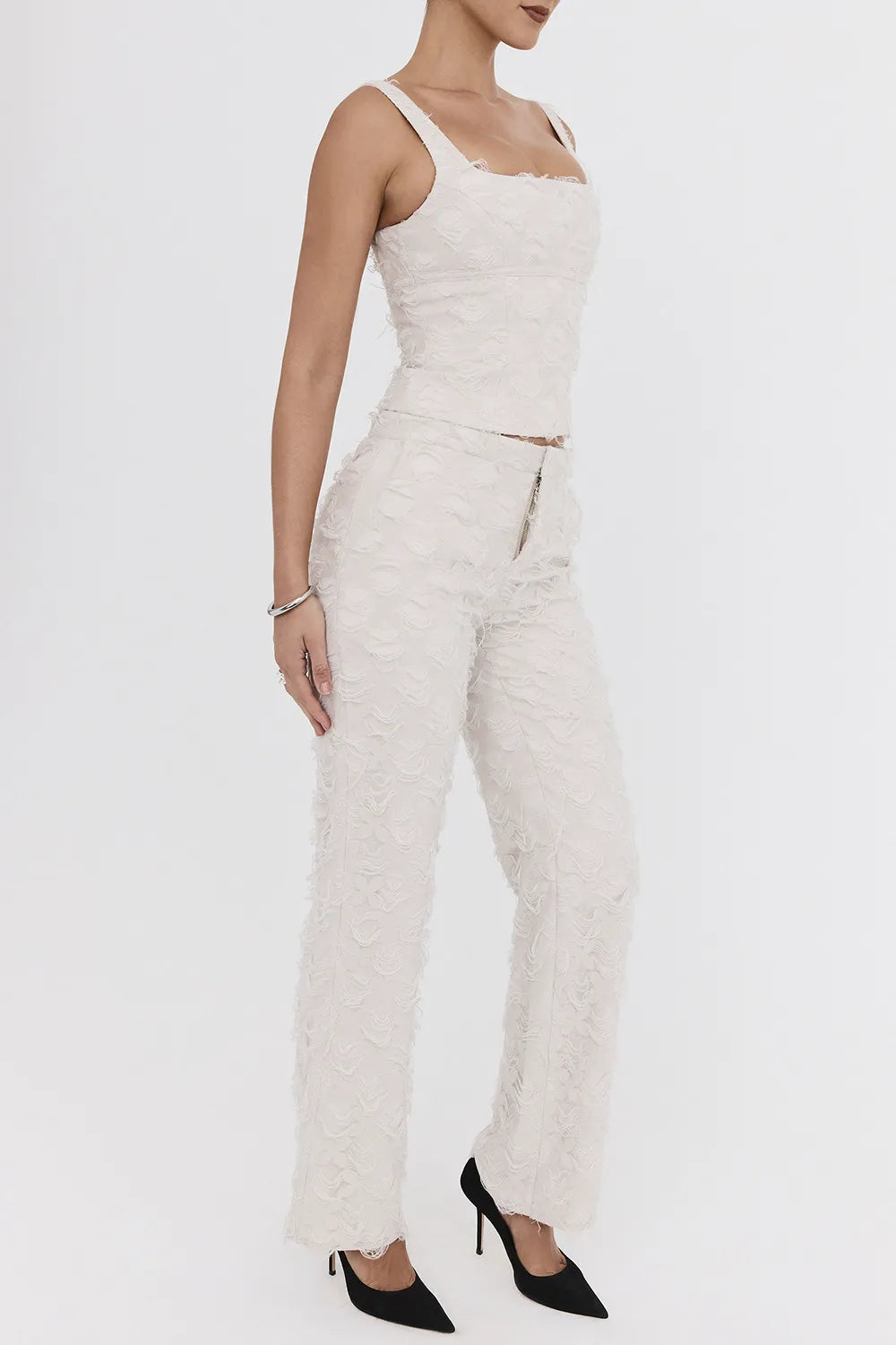 Mistress Rocks Taupe Textured Floral Trousers - SALE
