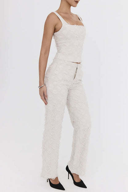 Mistress Rocks Taupe Textured Floral Trousers - SALE