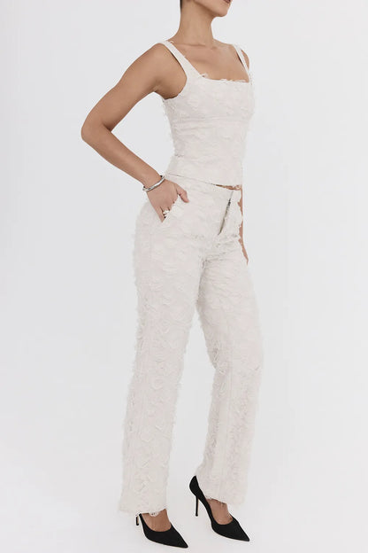 Mistress Rocks Taupe Textured Floral Trousers - SALE