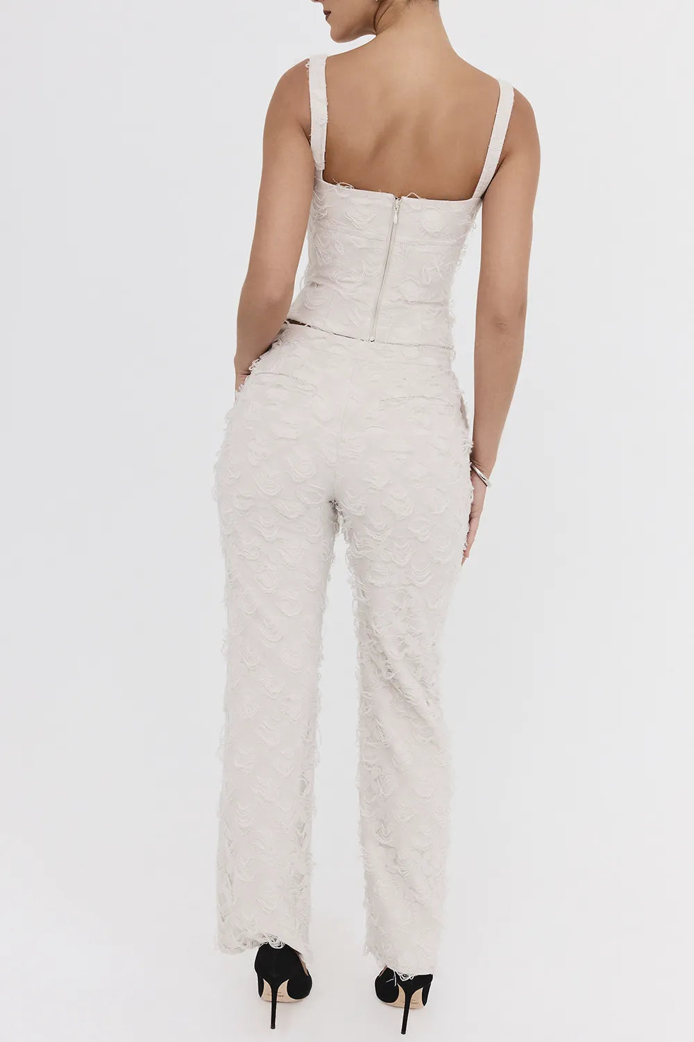 Mistress Rocks Taupe Textured Floral Trousers - SALE