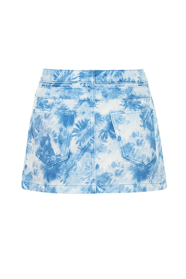 Mistress Rocks Blue Floral Print Denim Mini Skirt - SALE