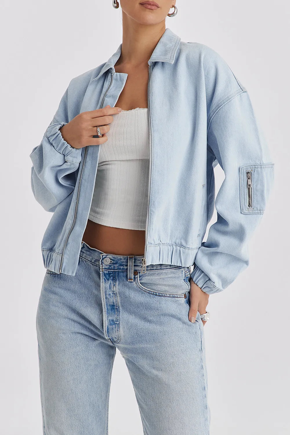 Mistress Rocks Blue Denim Oversized Bomber Jacket - SALE