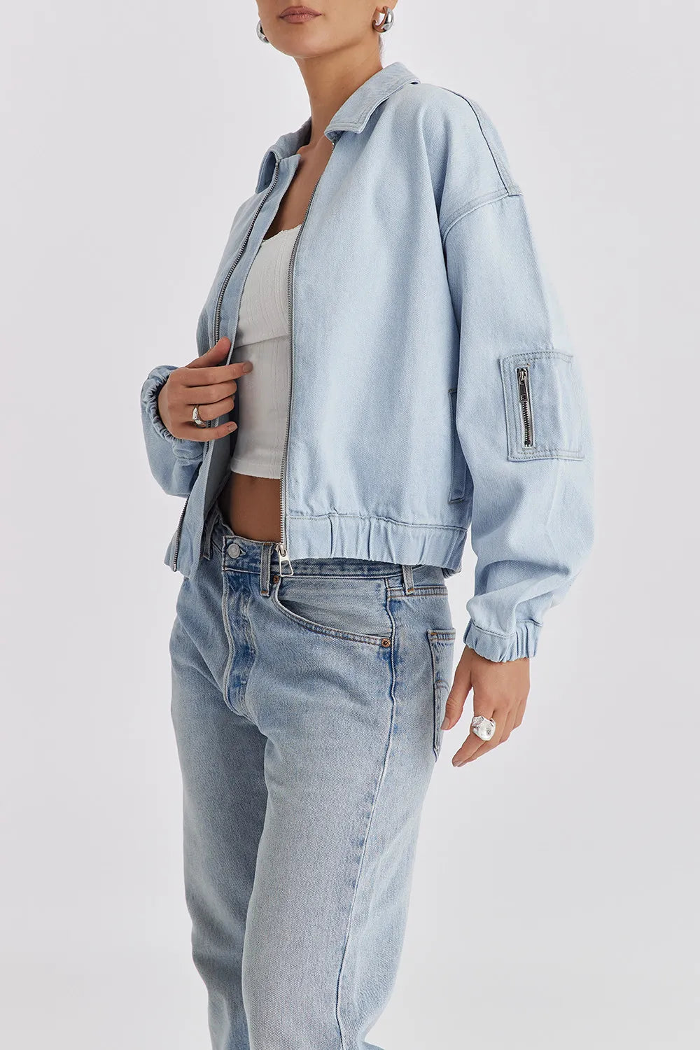 Mistress Rocks Blue Denim Oversized Bomber Jacket - SALE
