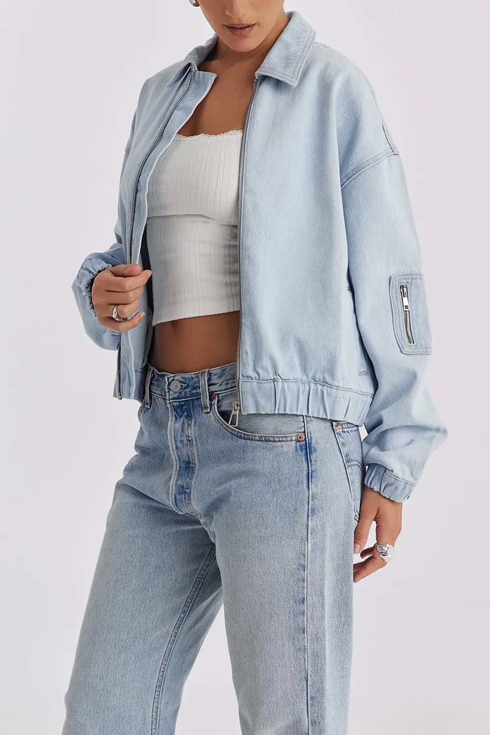 Mistress Rocks Blue Denim Oversized Bomber Jacket - SALE