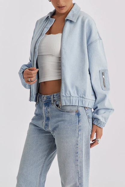 Mistress Rocks Blue Denim Oversized Bomber Jacket - SALE