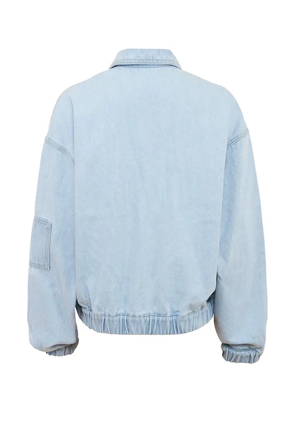Mistress Rocks Blue Denim Oversized Bomber Jacket - SALE