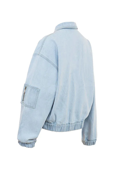 Mistress Rocks Blue Denim Oversized Bomber Jacket - SALE
