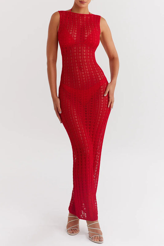 Mistress Rocks Red Knit Cover Up Maxi Dress - SALE