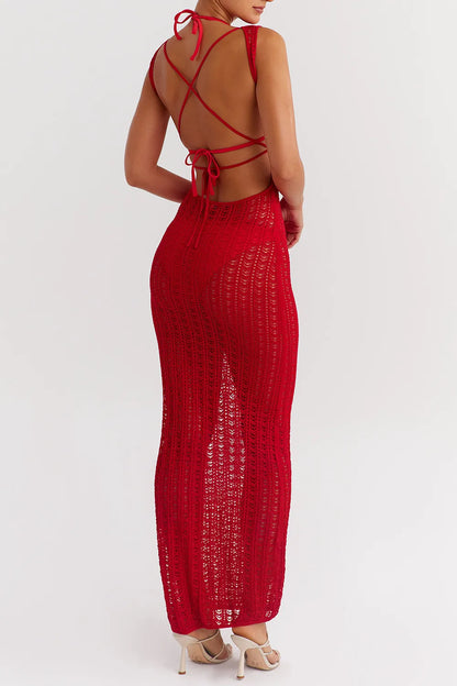 Mistress Rocks Red Knit Cover Up Maxi Dress - SALE