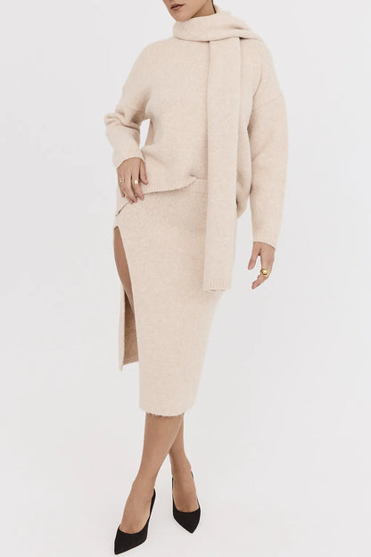 Mistress Rocks CREAM EYELASH KNIT MIDI SKIRT - SALE