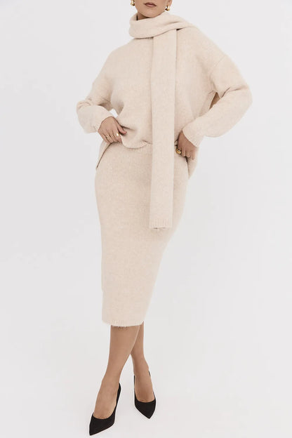 Mistress Rocks CREAM EYELASH KNIT MIDI SKIRT - SALE